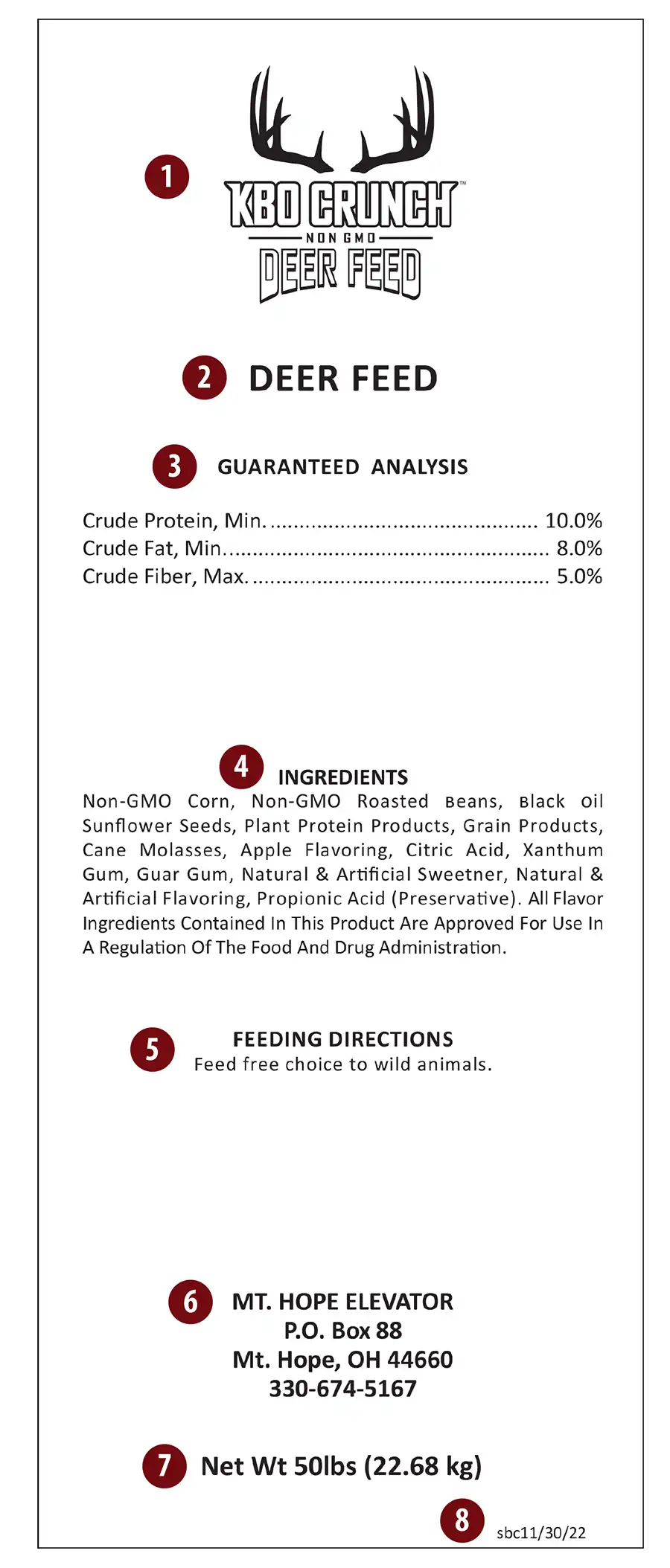 Deer Feed Nutritional Tag