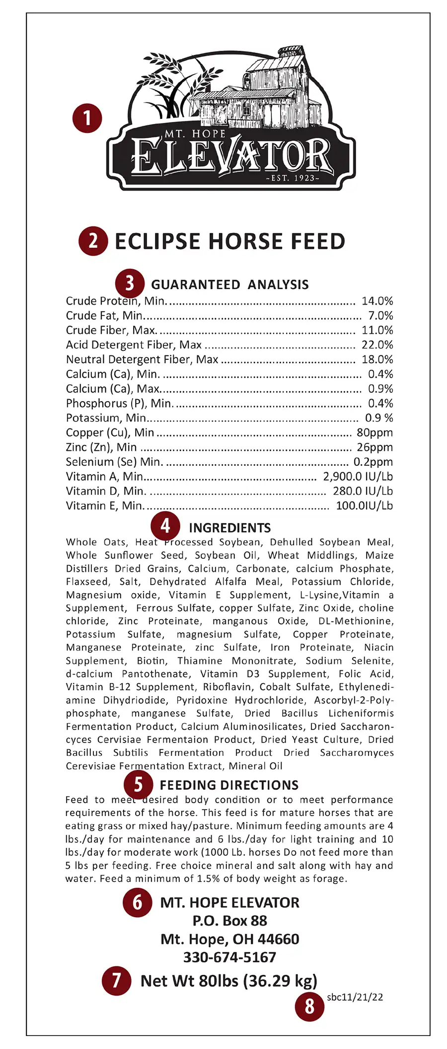 Horse Feed Nutritional Tag