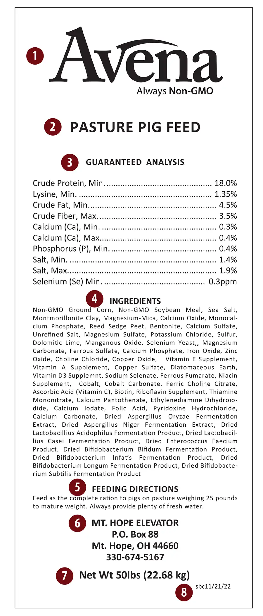 Pig Feed Nutritional Tag